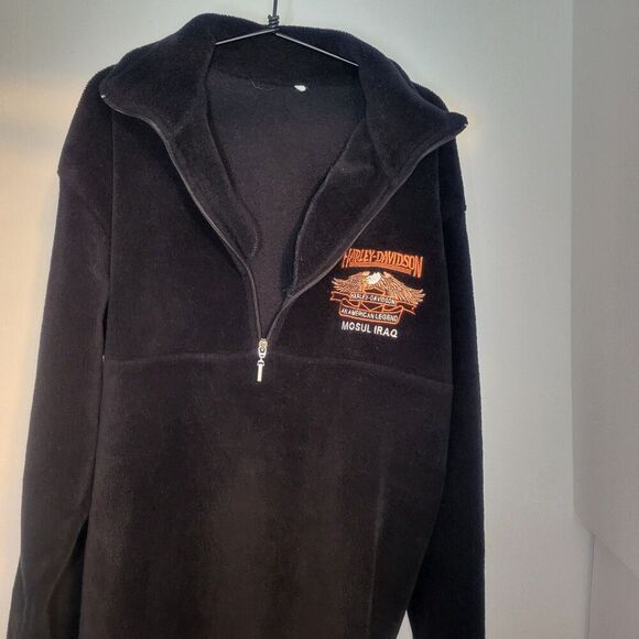 Harley Davidson Fleece Sweatshirt Mens L Blk Military Biker Pullover Crest Logo - Picture 4 of 7